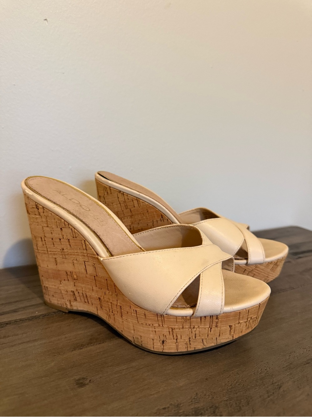 Aldo Cream Cork Platform Wedge Sandals